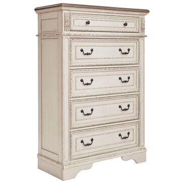 Signature Design by Ashley Realyn 5 Drawer Chest in Chipped White and Brown, , large