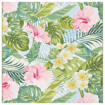 Safavieh Barbados Tropical Floral 8" Square Green and Pink Indoor/Outdoor Area Rug, , large