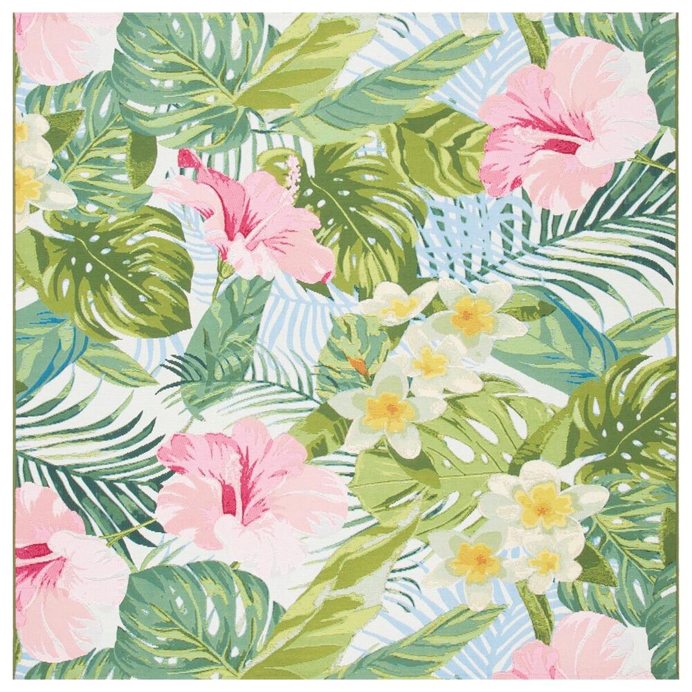 Safavieh Barbados Tropical Floral 8" Square Green and Pink Indoor/Outdoor Area Rug, , large