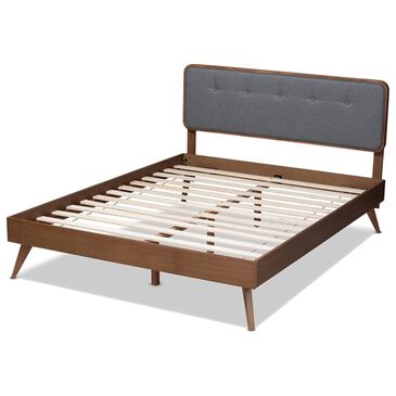 Baxton Studio Dilara Full Upholstered Platform Bed in Dark Gray/Walnut, , large