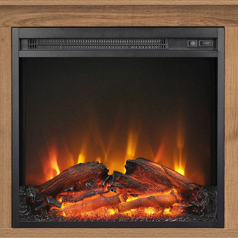 Hudson and Canal Colton 48 TV Stand with Log Fireplace Insert in Golden  Oak | NFM