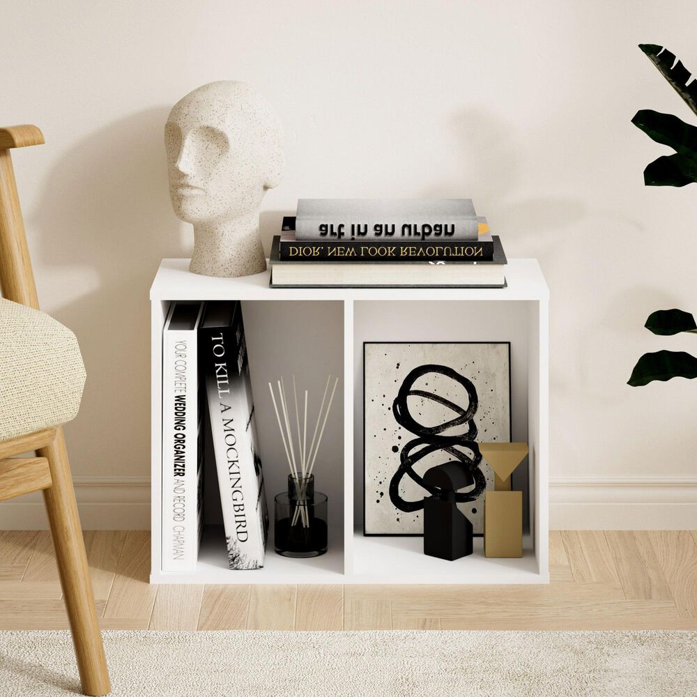 HOMLUX 2-Tier Cube Compact Storage Shelf Organizer Bookcase in White, , large