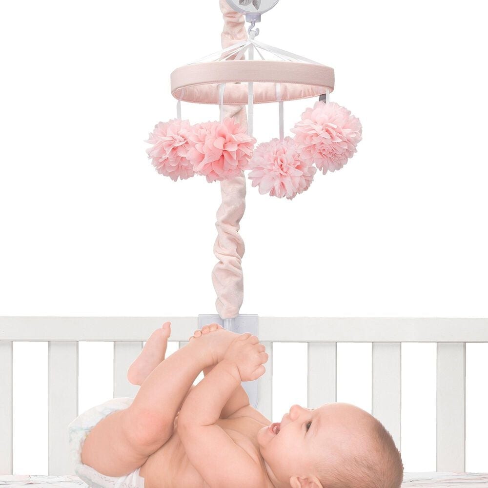 Lambs and Ivy Signature Botanical Baby Floral Musical Baby Crib Mobile in Pink and Gray, , large