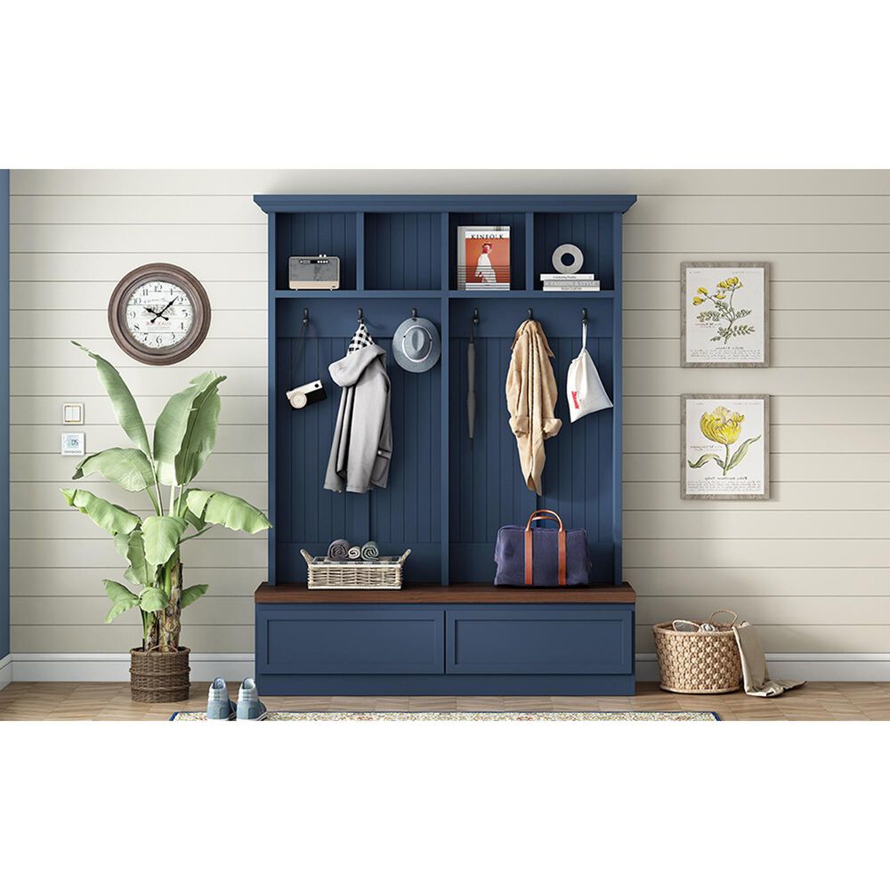 HOMLUX 6-Hook Hall Tree with Wood Grain Bench in Blue, , large