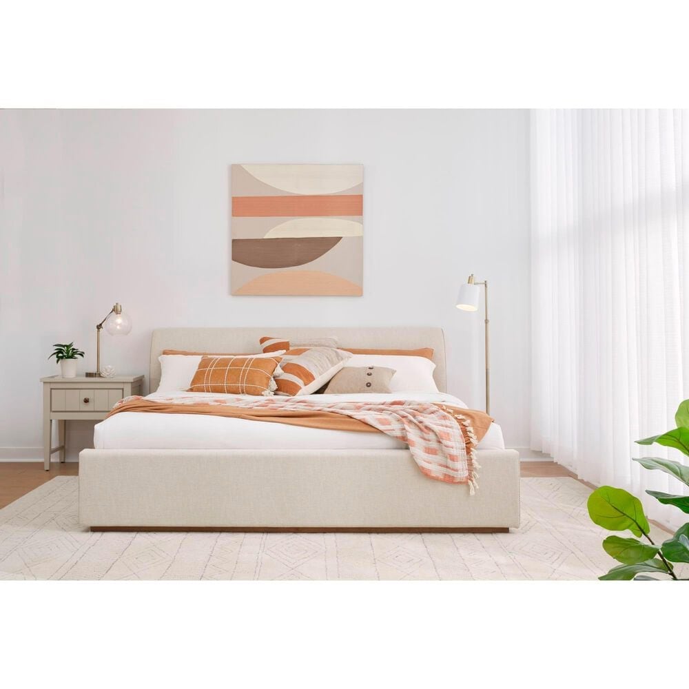 Urban Home Louis Queen Upholstered Platform Sleigh Bed in Natural Linen, , large