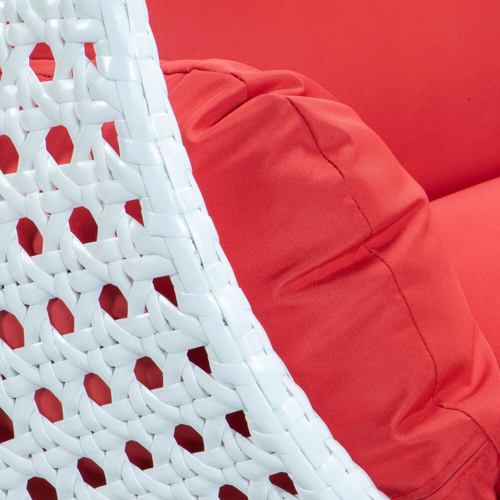 Leisuremod 2-Seat Hanging Egg Swing Chair with Red Cushion in White, , large