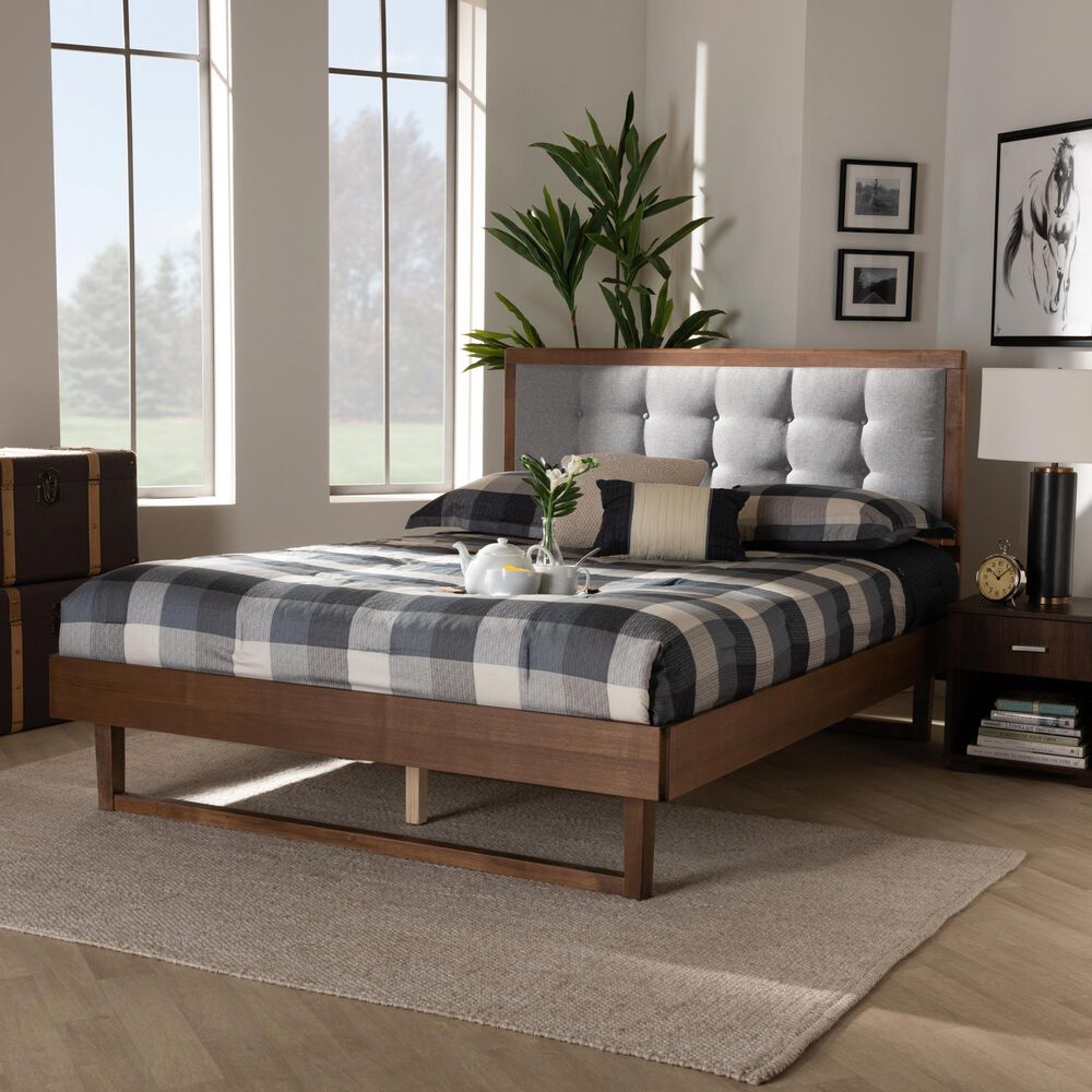 Baxton Studio Viviana King Platform Bed in Gray/Walnut, , large