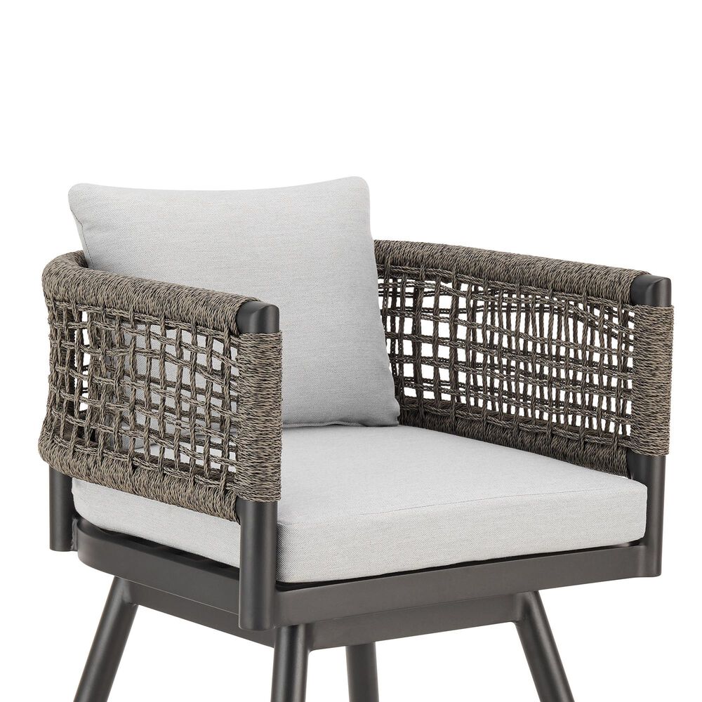 Blue River Alegria Patio Swivel Counter Height Bar Stool with Light Gray Cushion in Black, , large