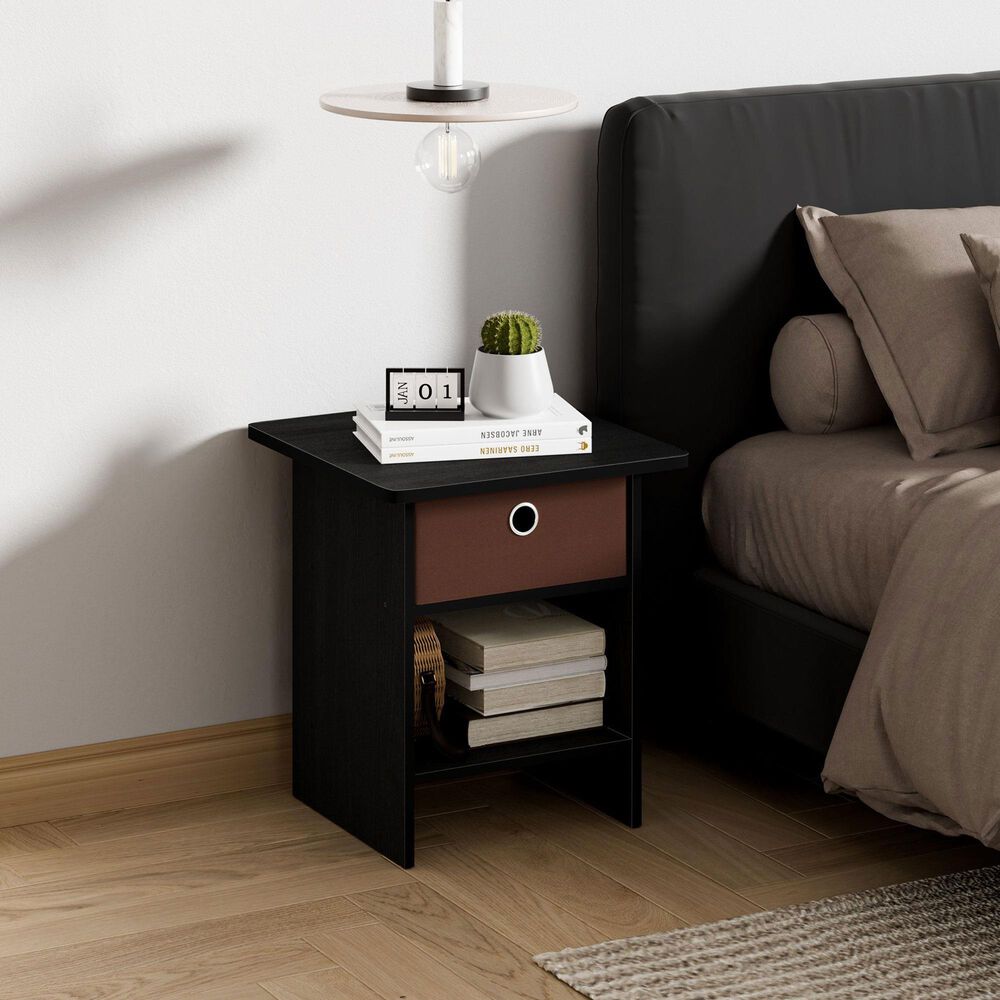 HOMLUX 1-Drawer Modern Nightstand with Open Shelf in Americano and Medium Brown, , large