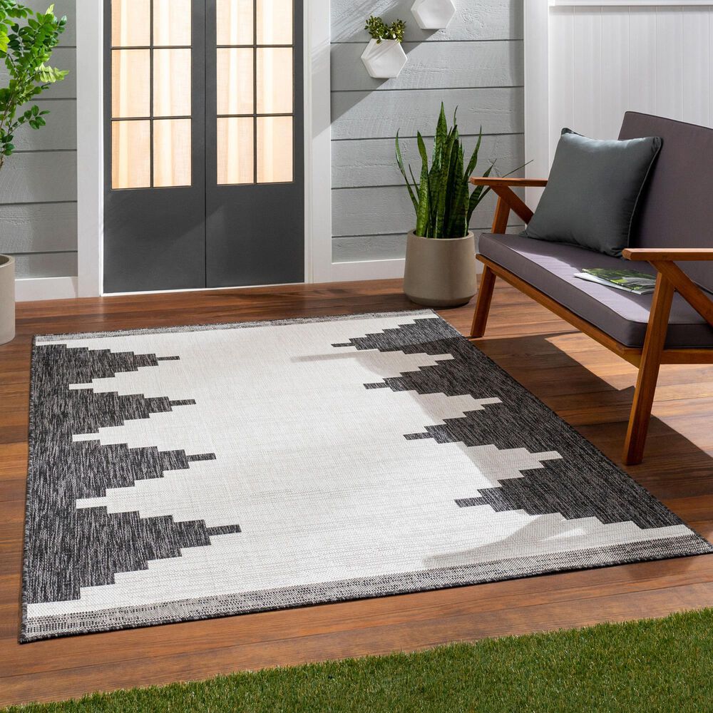 Surya Eagean EAG-2356 Black, Off-White and Charcoal 5&#39;3&quot; x 7&#39;7&quot; Indoor/Outdoor Area Rug, , large