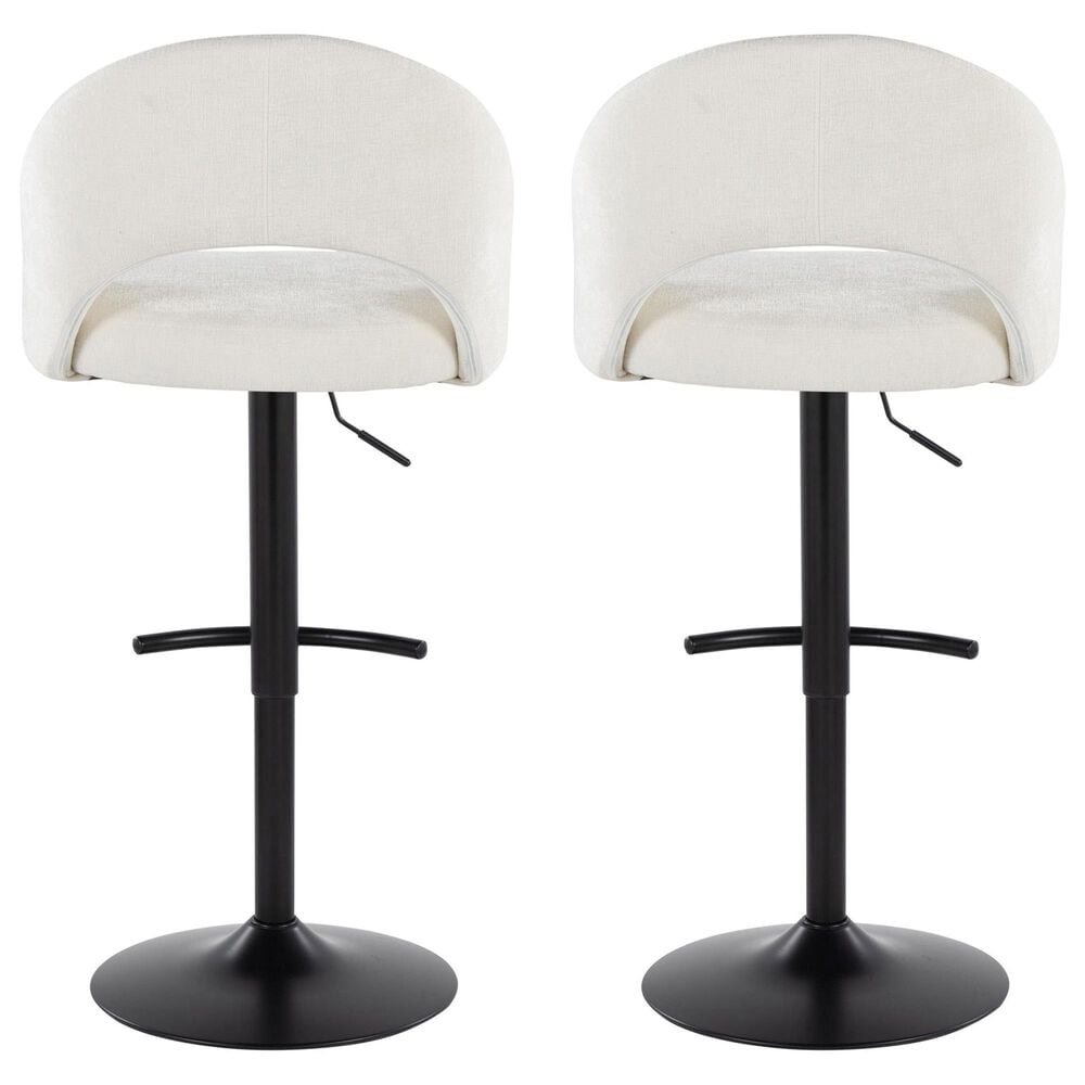 LumiSource Renee Adjustable Swivel Bar Stool with Cream Fabric Upholstery in Black (Set of 2), , large