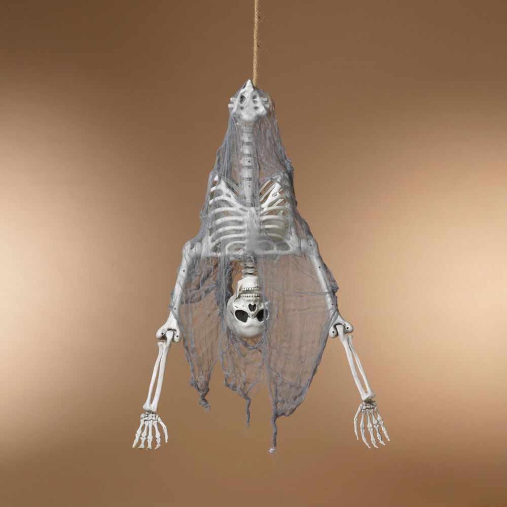 The Gerson Company Lighted Hanging Upside Down Skeleton in White, , large