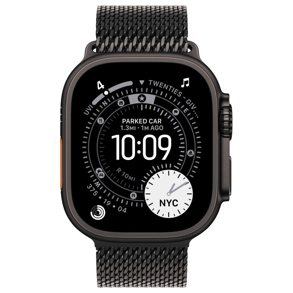 Apple Watch Ultra 3 (GPS+Cellular) 49mm Titanium Case with Titanium Milanese Loop - Medium in Black and 2-Year AppleCare+, , large