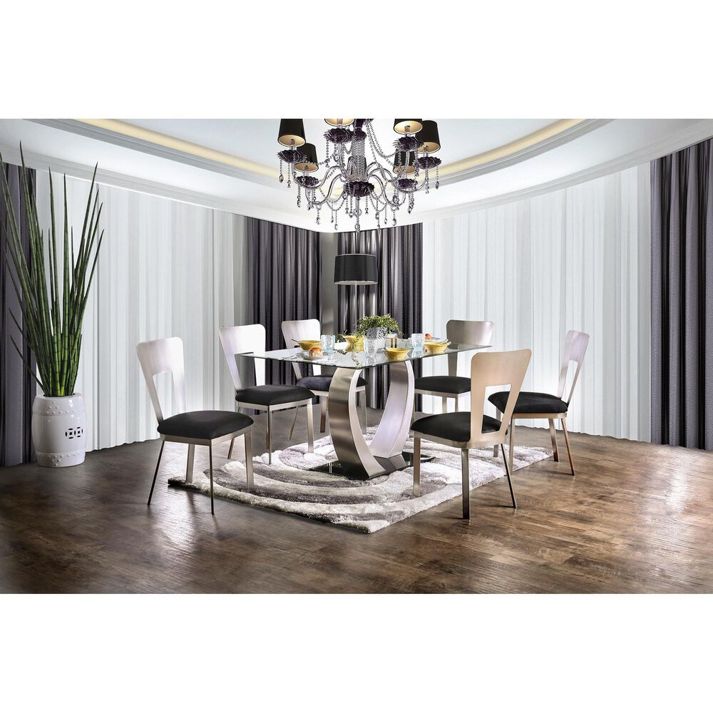 Furniture of America Russell Dining Table in Silver and Black - Table Only, , large