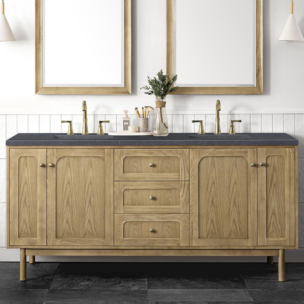 James Martin Vanities Laurent 72&quot; Double Bathroom Vanity in Light Natural Oak with 3 cm Charcoal Soapstone Quartz Top and Rectangular Sinks, , large