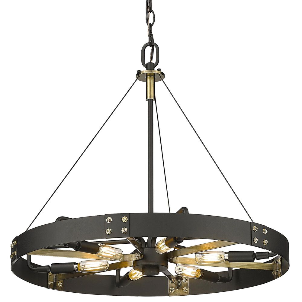 Golden Lighting Vaughn 6-Light Medium Pendant in Natural Black and Aged Brass, , large