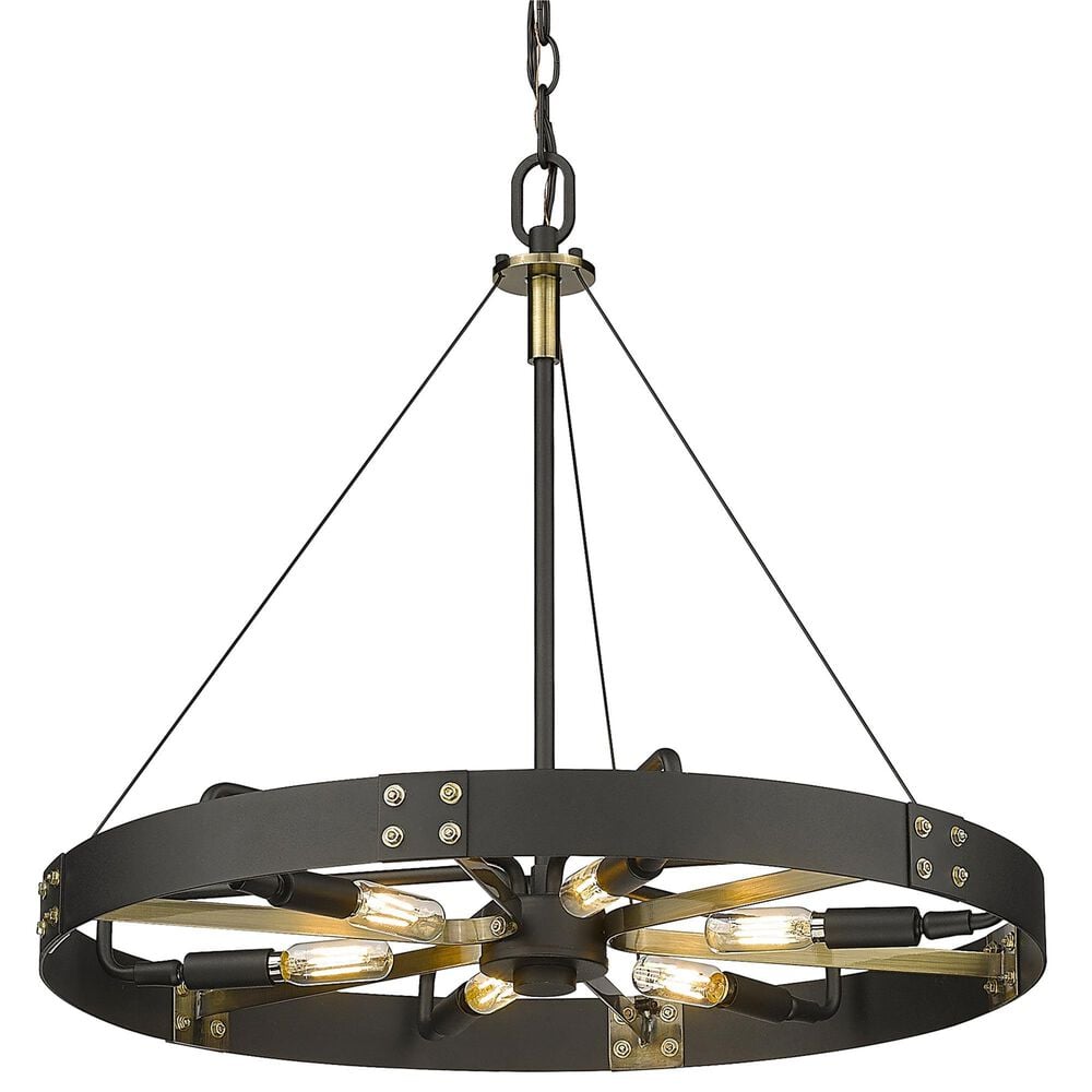 Golden Lighting Vaughn 6-Light Medium Pendant in Natural Black and Aged Brass, , large