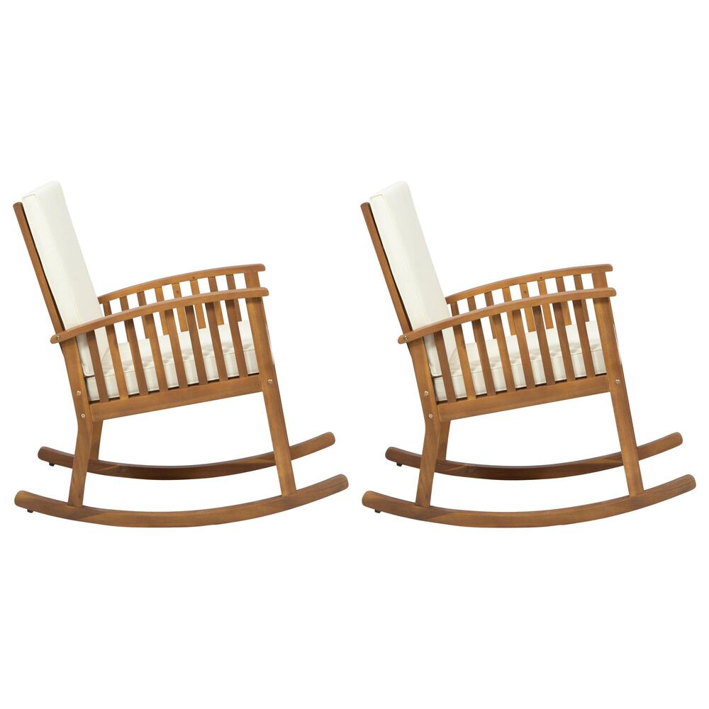 Noble House Delilah Patio Rocking Chair with Cream Cushion in Brown Patina &#40;Set of 2&#41;, , large