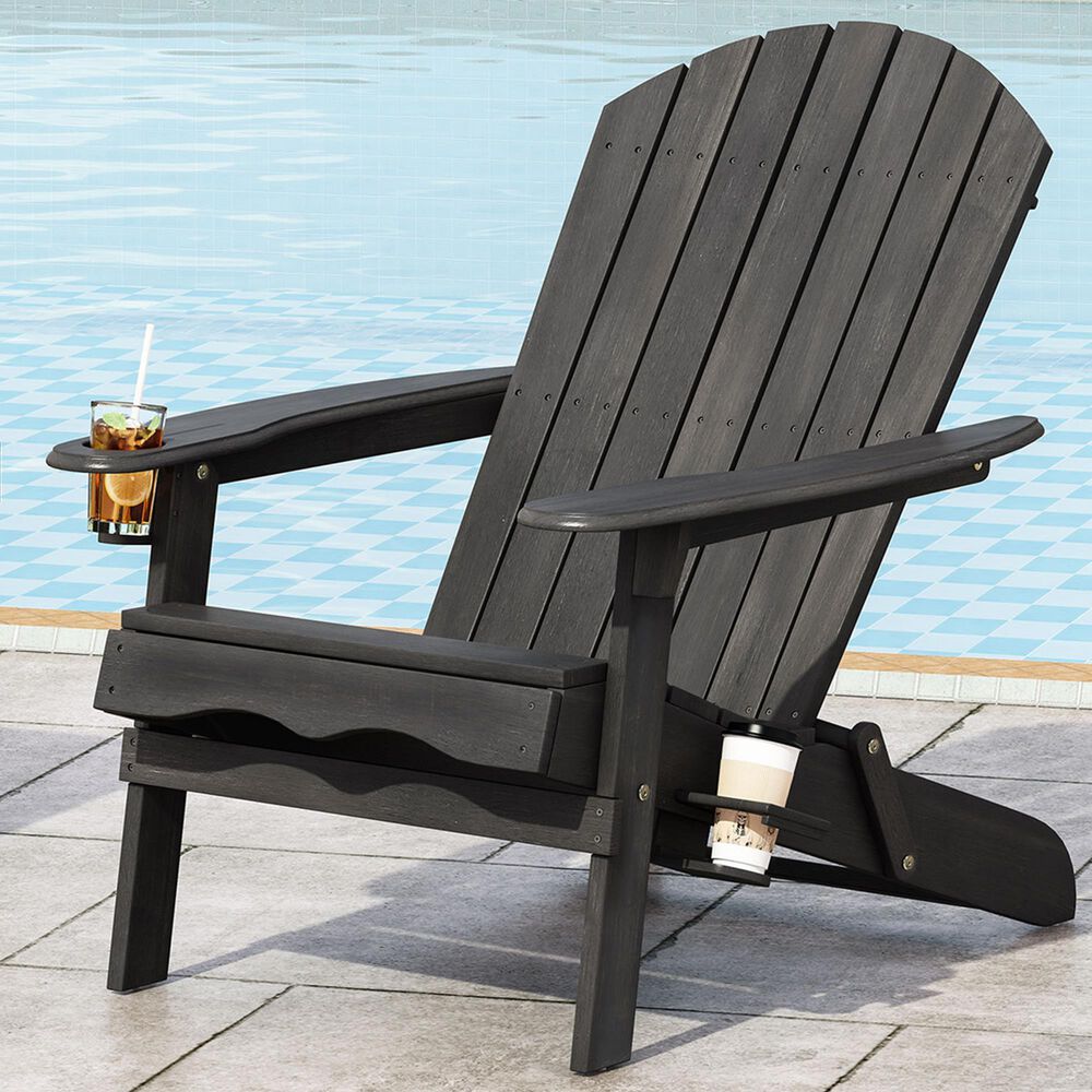 Hearth and Haven Bellwood Outdoor Folding Adirondack Chair in Dark Grey, , large
