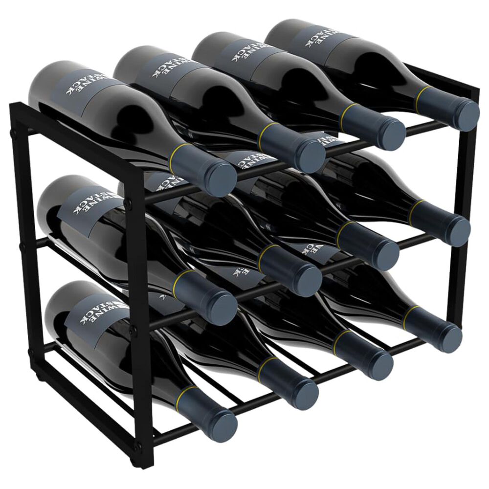 HOMLUX 3-Tier 12-Bottle Metal Countertop Wine Rack in Black, , large