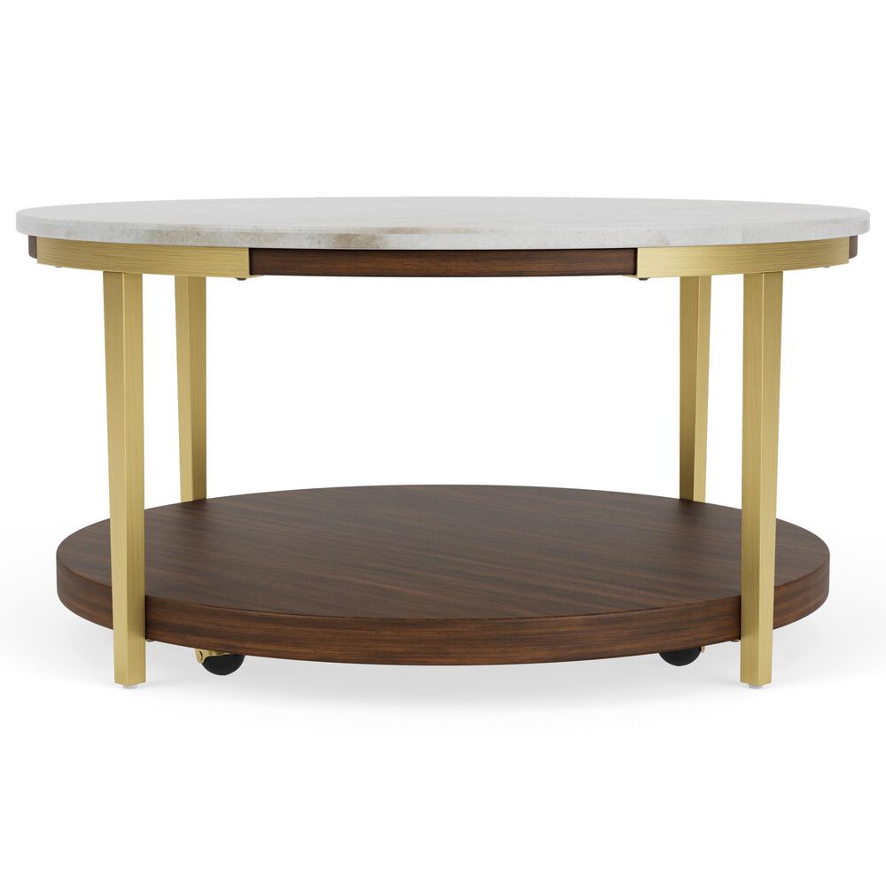 Riverside Furniture Emery Round Cocktail Table in Smoked Cherry and Bronze, , large