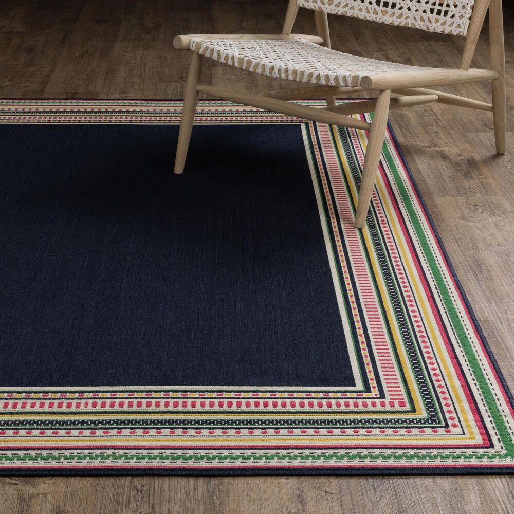 Oriental Weavers Havana HAV06 Navy and Multicolor 3'3" x 5' Indoor/Outdoor Area Rug, , large