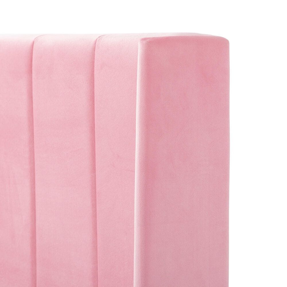 HOMLUX Queen Upholstered Platform Bed Frame with Velvet Headboard in Pink, , large