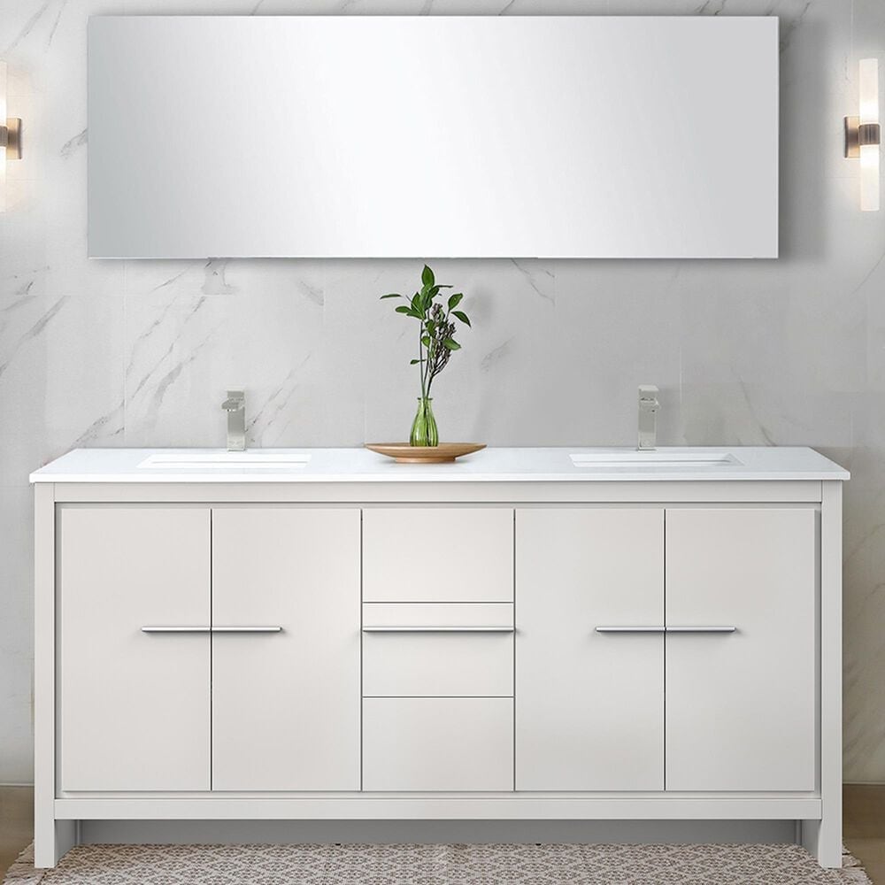 Lexora Home Lafarre 72&quot; Double Bathroom Vanity in Rustic Acacia with 2 cm White Quartz Top, Rectangular Sinks and 70&quot; Mirror, , large