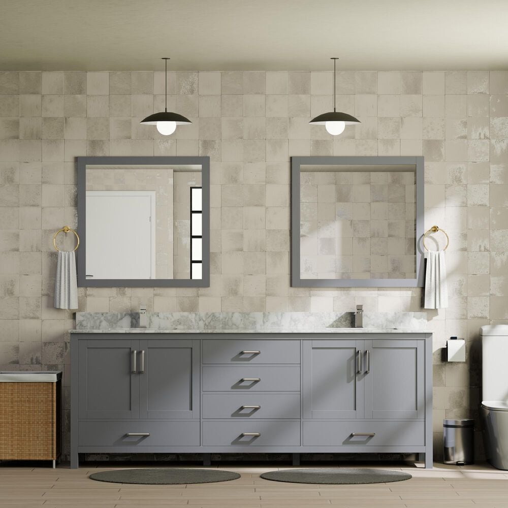 Lexora Home Jacques 80" Double Bathroom Vanity in Dark Grey with 2 cm White Carrara Marble Top and Rectangular Sinks, , large