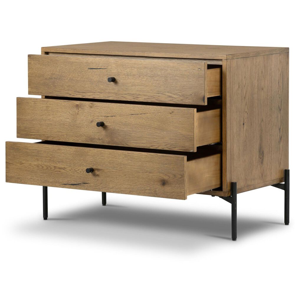 Four Hands Eaton 3-Drawer Large Nightstand in Amber Oak and Dark Gunmetal, , large