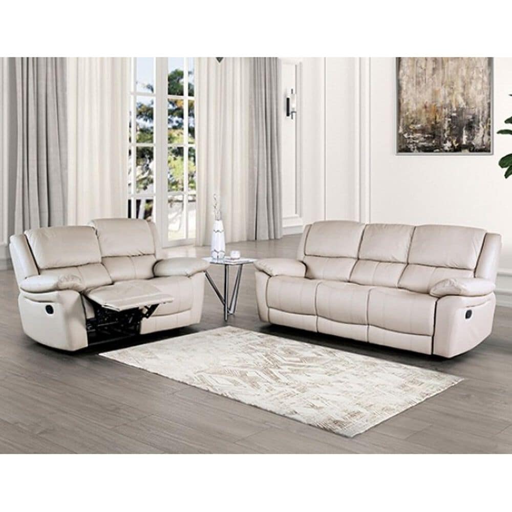 Furniture of America Glarus Manual Recliner Sofa and Loveseat Set in Off-White, , large