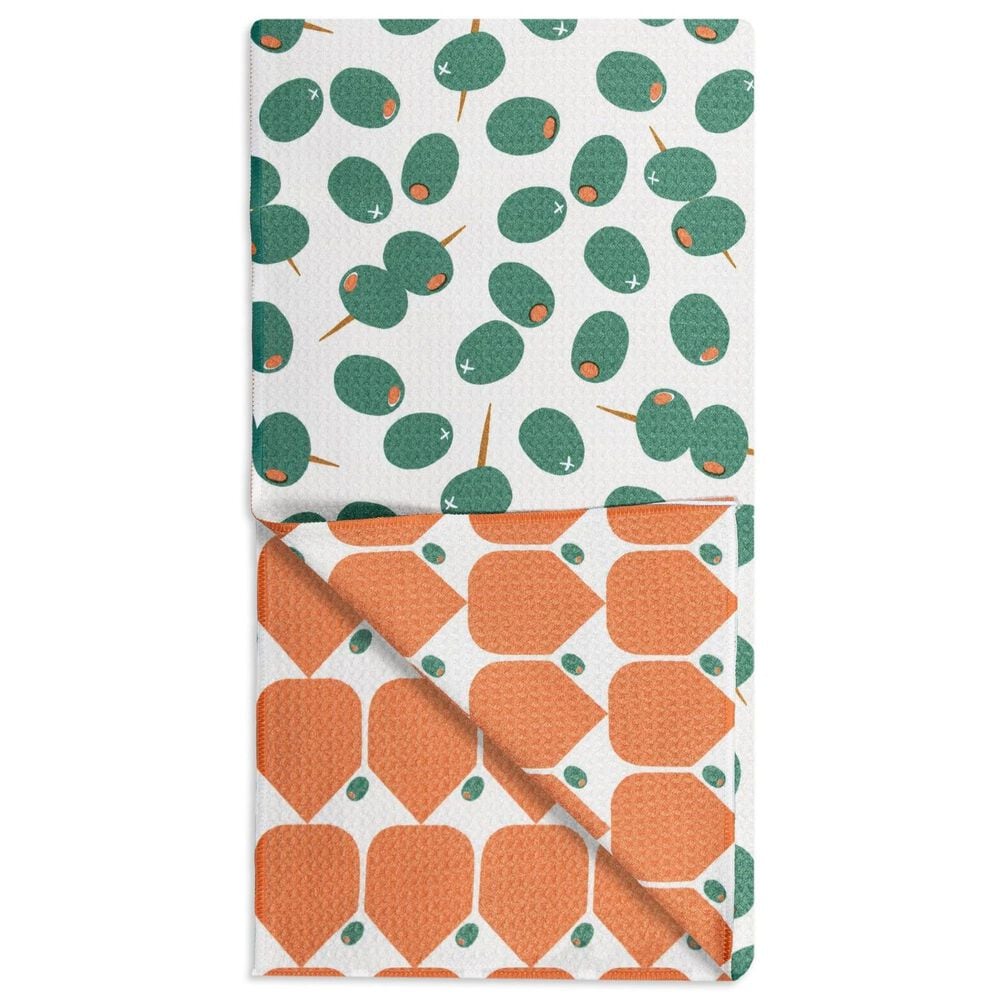 MuKitchen Vibe Dish Towel in Olive Twist and Orange, , large