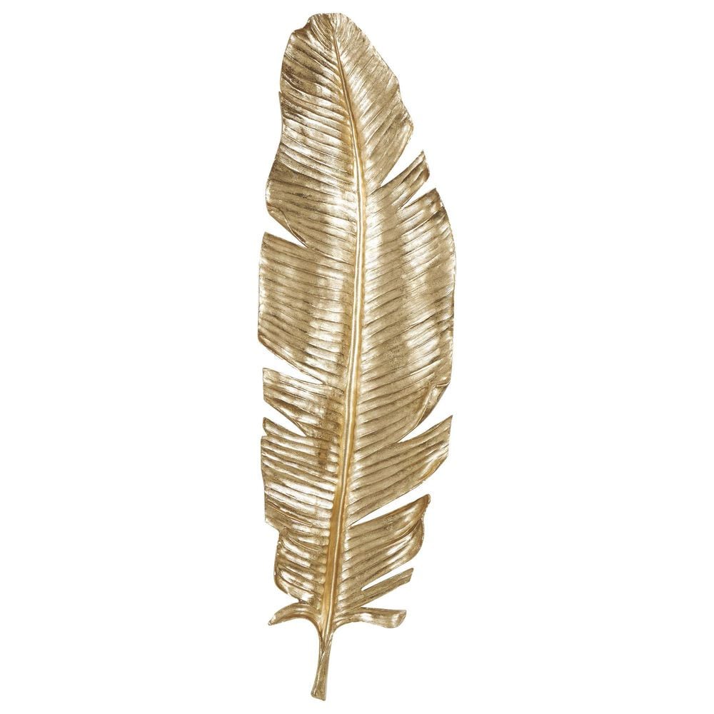 Maple and Jade 47" x 14" x 3" Polystone Bird Large Feather Wall Decor in Gold, , large