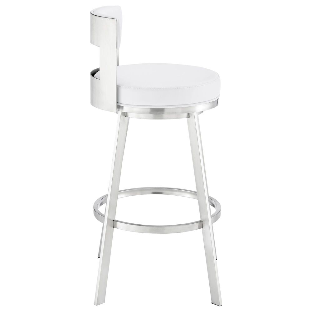 Blue River Flynn 26&quot; Swivel Counter Stool with White Cushion in Brushed Stainless Steel, , large