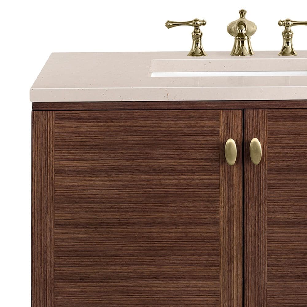 James Martin Vanities Amberly 36&quot; Single Bathroom Vanity in Walnut with 3 cm Eternal Marfil Quartz Top and Rectangular Sink, , large