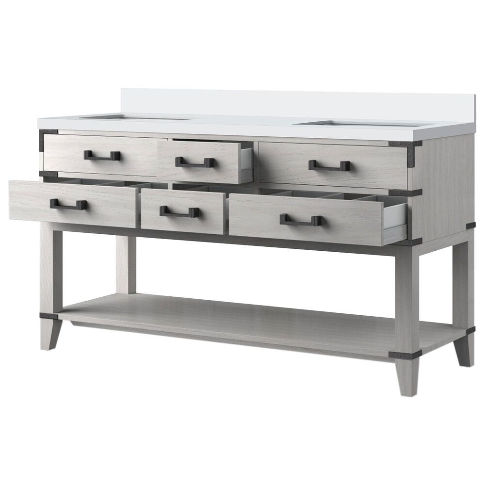 Lexora Home Norwalk 60&quot; Double Bathroom Vanity in White Oak with White Quartz Top and Rectangular Sinks, , large