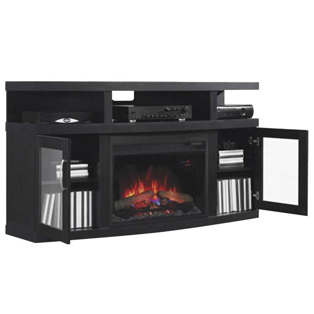 at HOME Cantilever 60&quot; TV Stand with Fireplace Insert in Black, , large