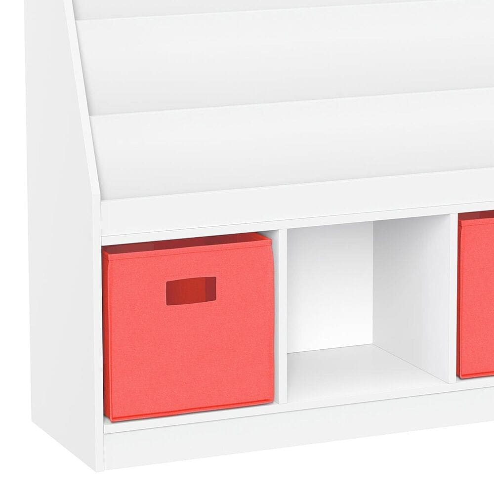 RiverRidge Home 3-Cubby Kid Book Rack with 2-Coral Bin in White, , large