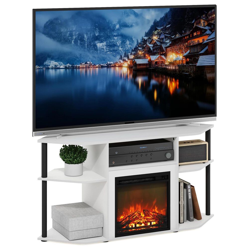 HOMLUX 47" Corner TV Stand with Electric Fireplace in White and Black, , large