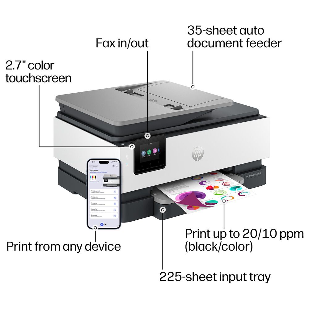 HP OfficeJet Pro 8135 All-in-One Printer in White and Charcoal, , large