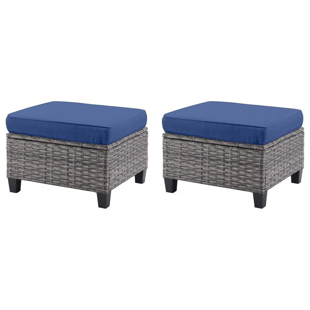 Sunwell Garden 16.9" Ottoman with Navy Cushion in Gray (Set of 2), , large