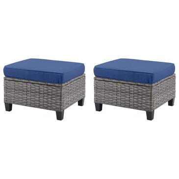 Sunwell Garden 16.9" Ottoman with Navy Cushion in Gray (Set of 2), , large