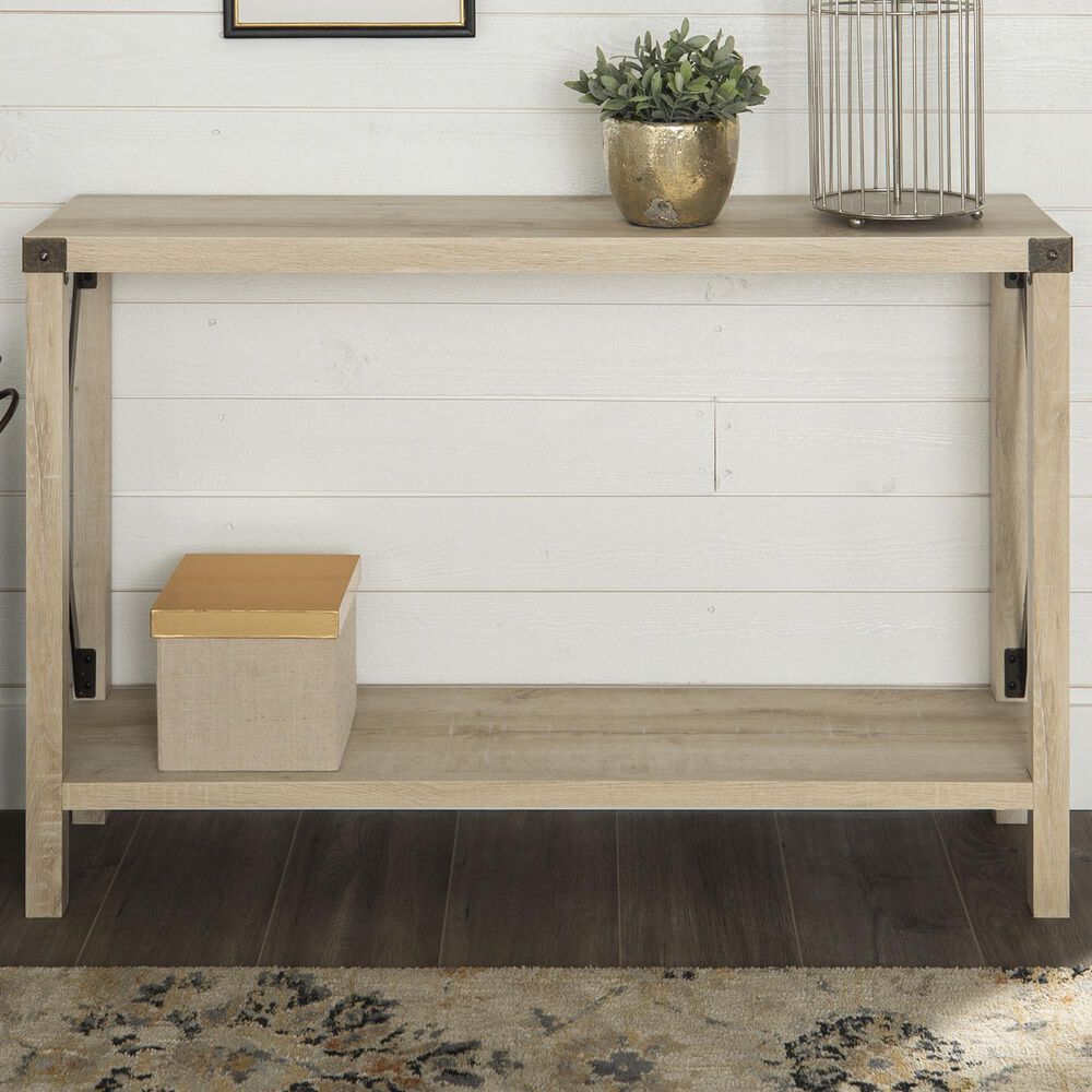Walker Edison Metal X Entryway Table in White Oak, , large