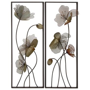 Maple and Jade 36" x 14" Flowers Wall Decor in Black, Brown and Gray (Set of 2), , large