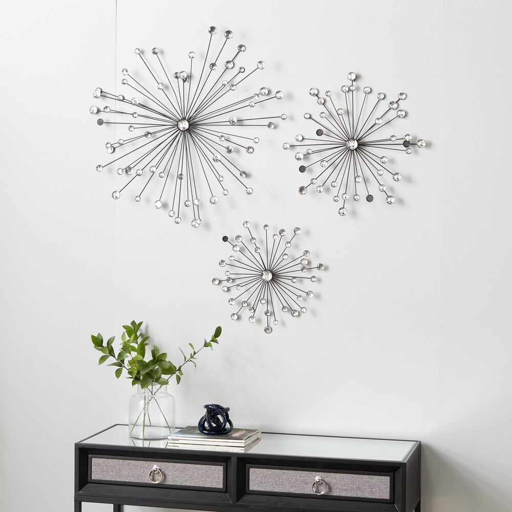 Maple and Jade 24&quot; Round Glam Wall Decor in Black and Clear &#40;Set of 3&#41;, , large