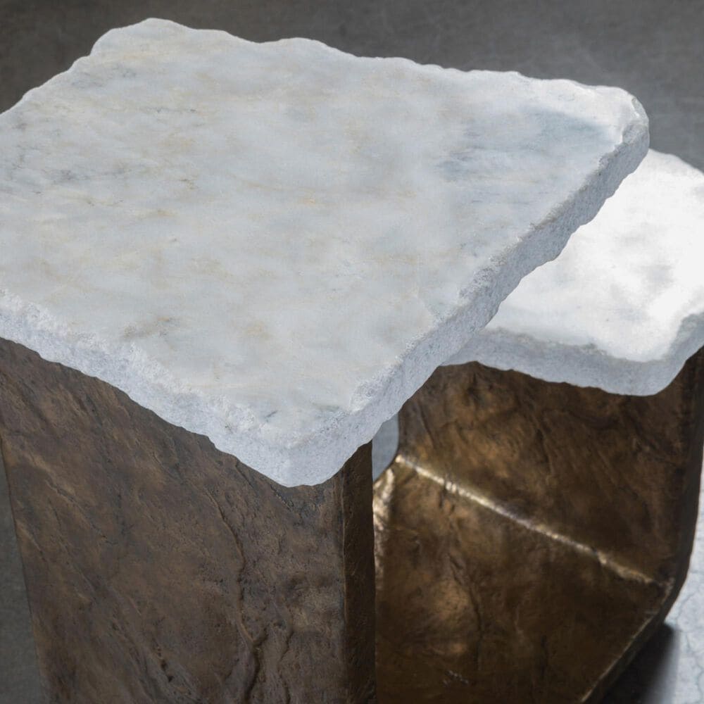 Artistica Metal Contango End Table in Patinized Bronze and Gray, , large
