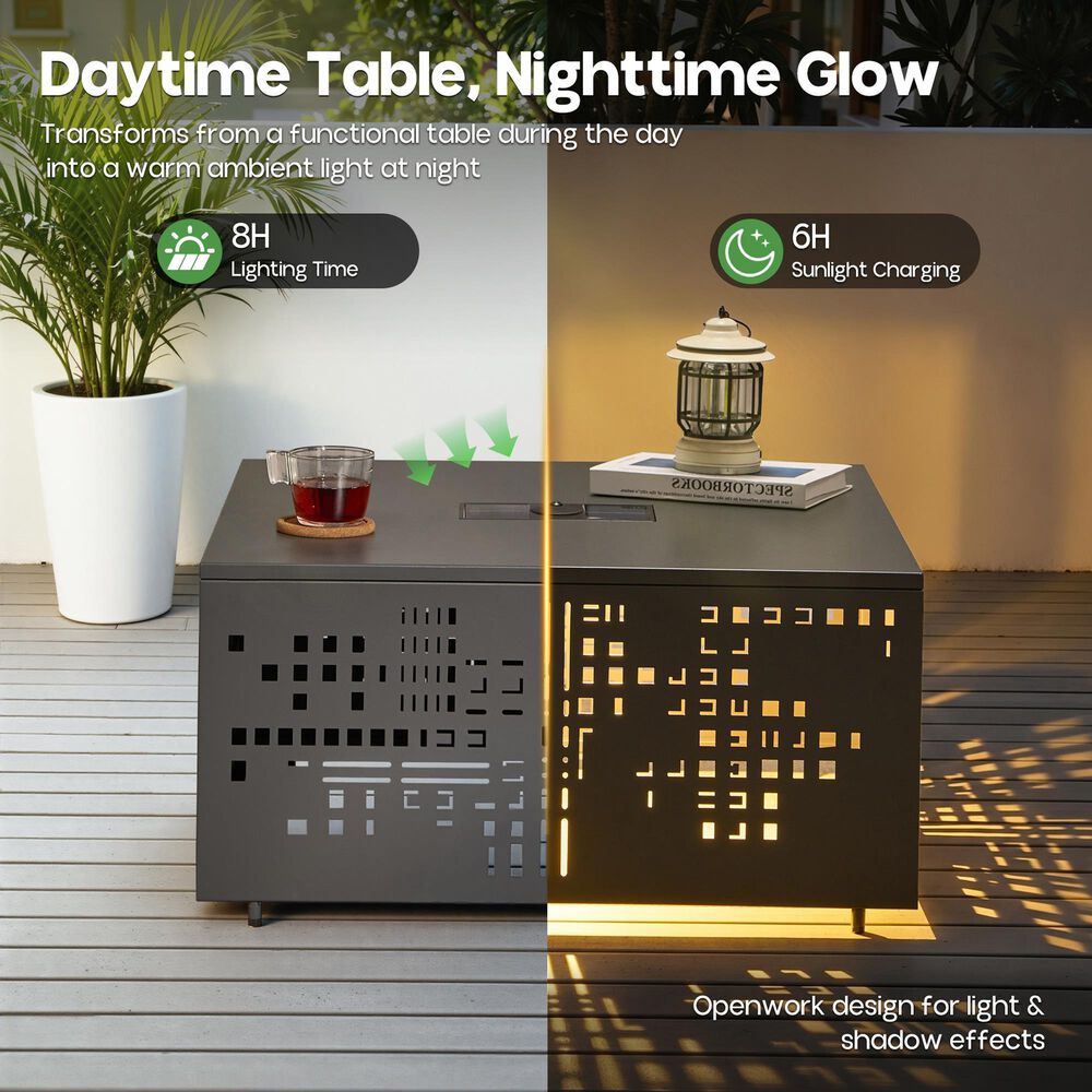 HOMLUX Patio Coffee Table with Solar Lighting in Dark Gray, , large