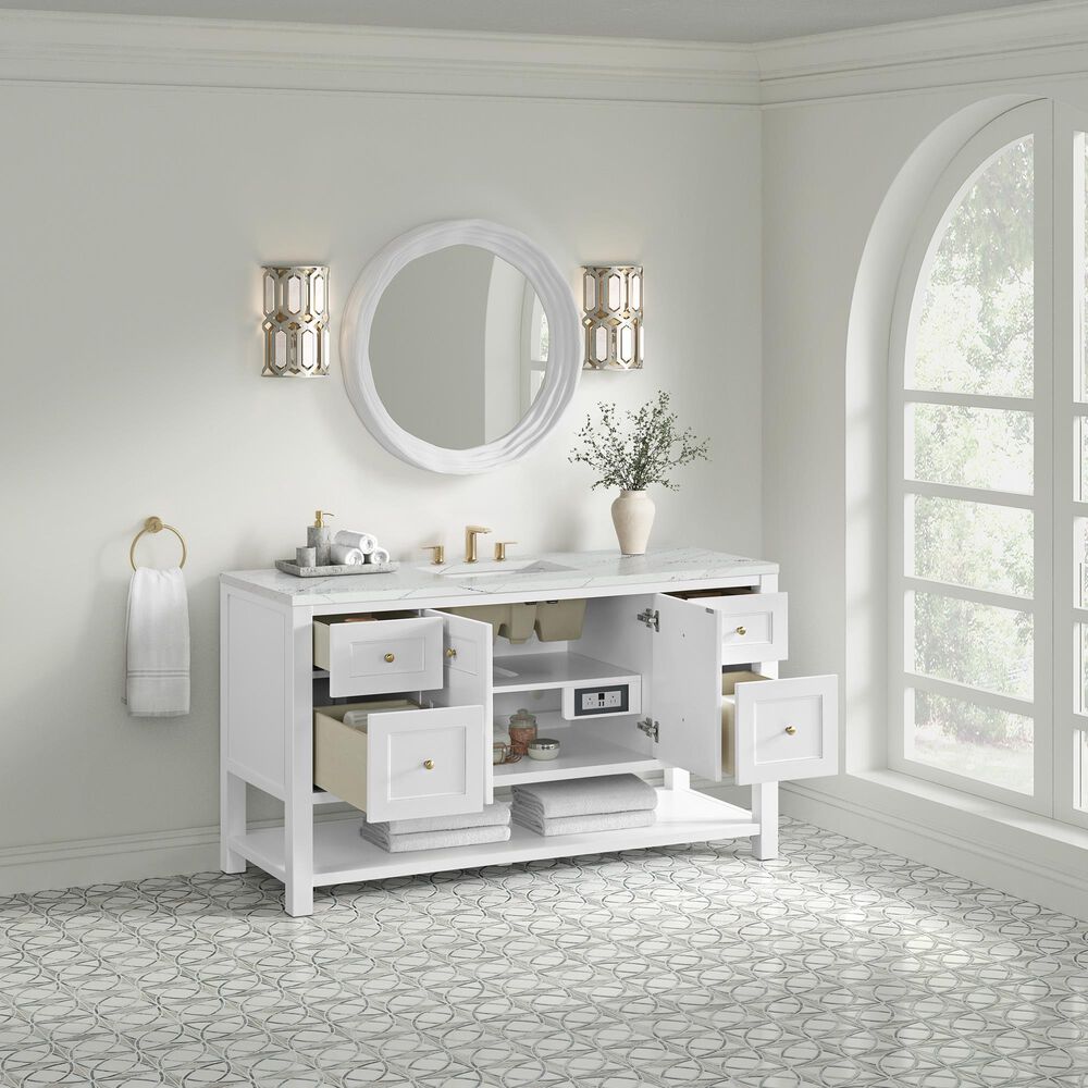 James Martin Vanities Breckenridge 60&quot; Single Bathroom Vanity in Bright White with 3 cm Ethereal Noctis Quartz Top and Rectangular Sink, , large