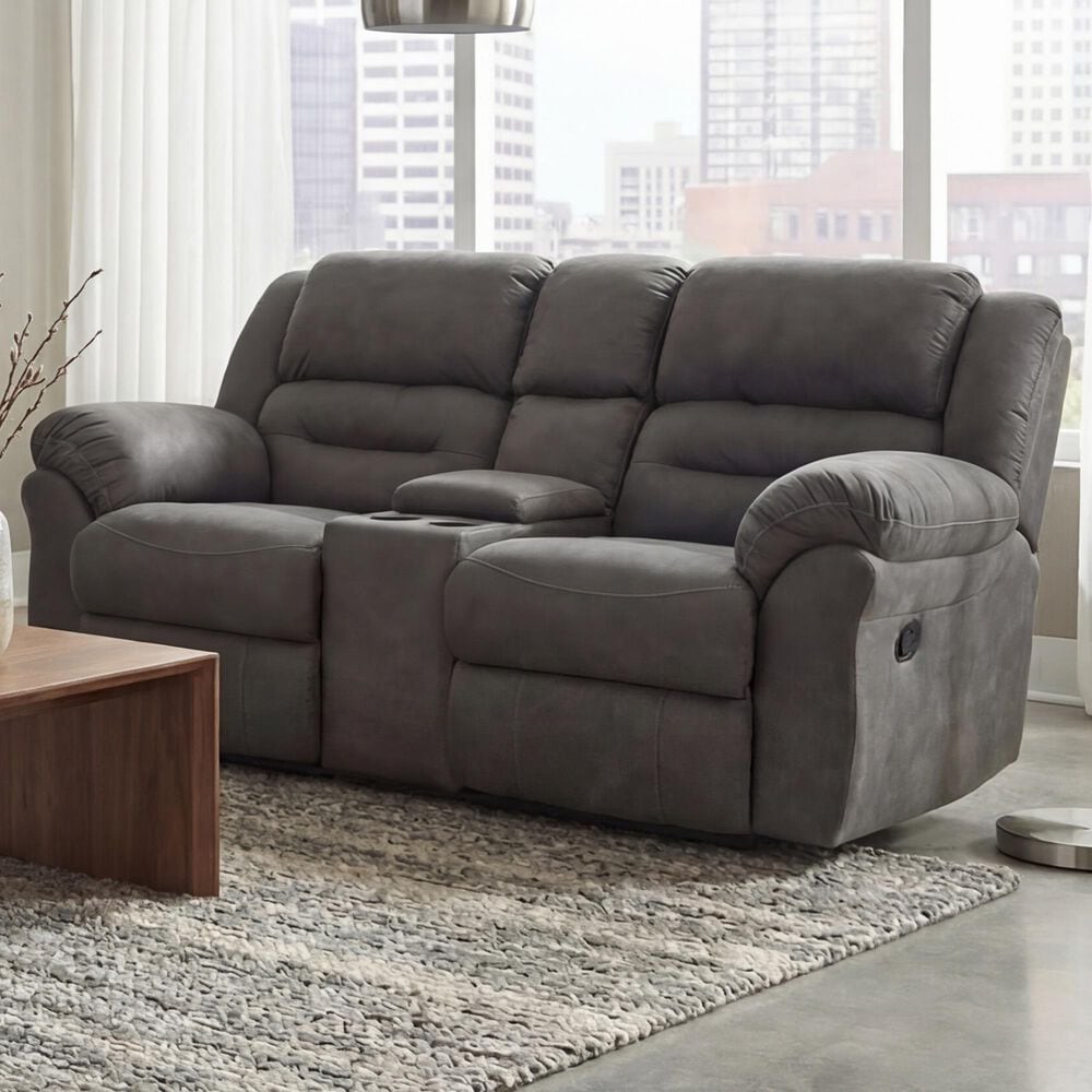 HomeStretch Gambler Manual Double Reclining Loveseat with Console in Bridgestone Dark Shadow, , large