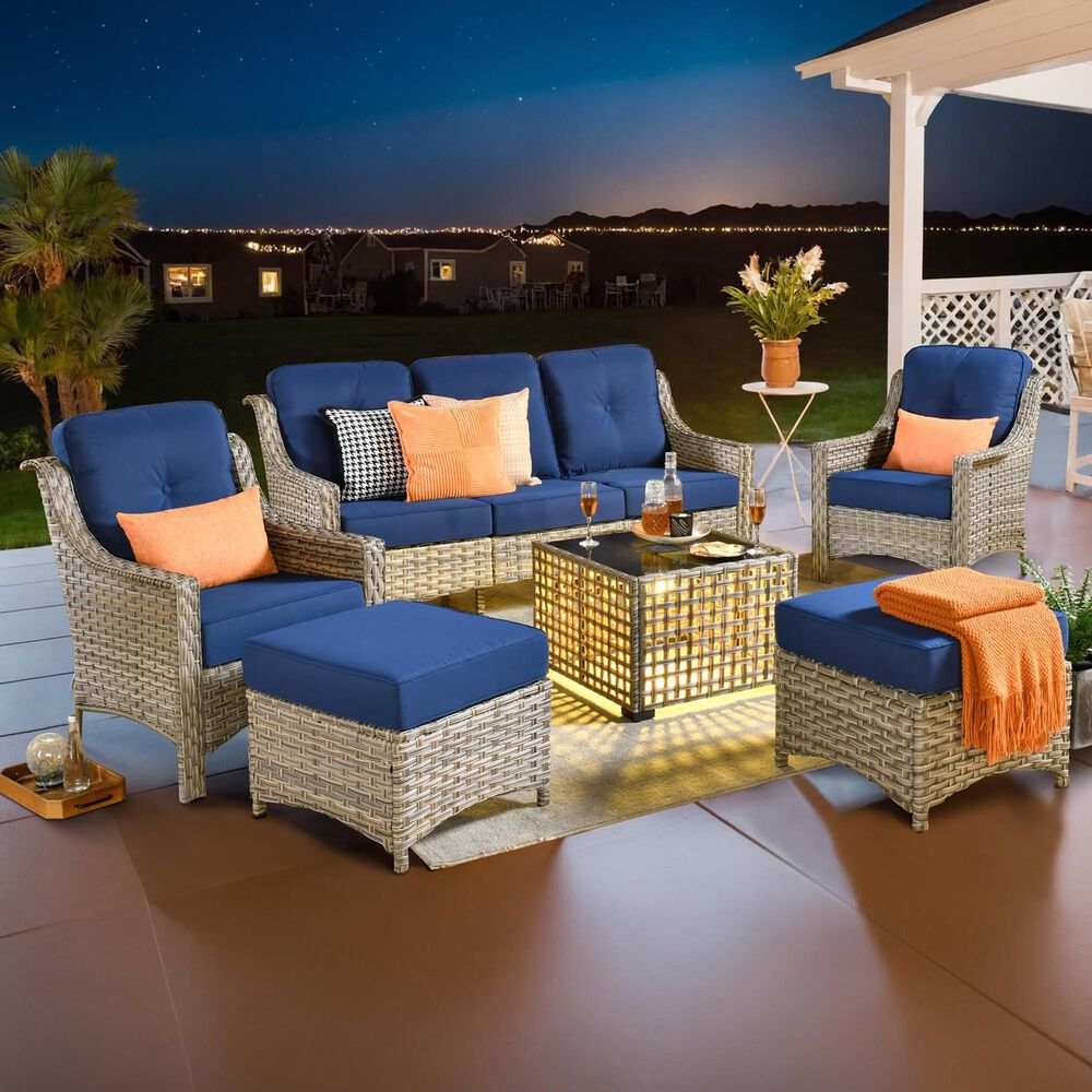 HOMLUX 6-Piece Patio Conversation Set with Coffee Table in Navy Blue, , large